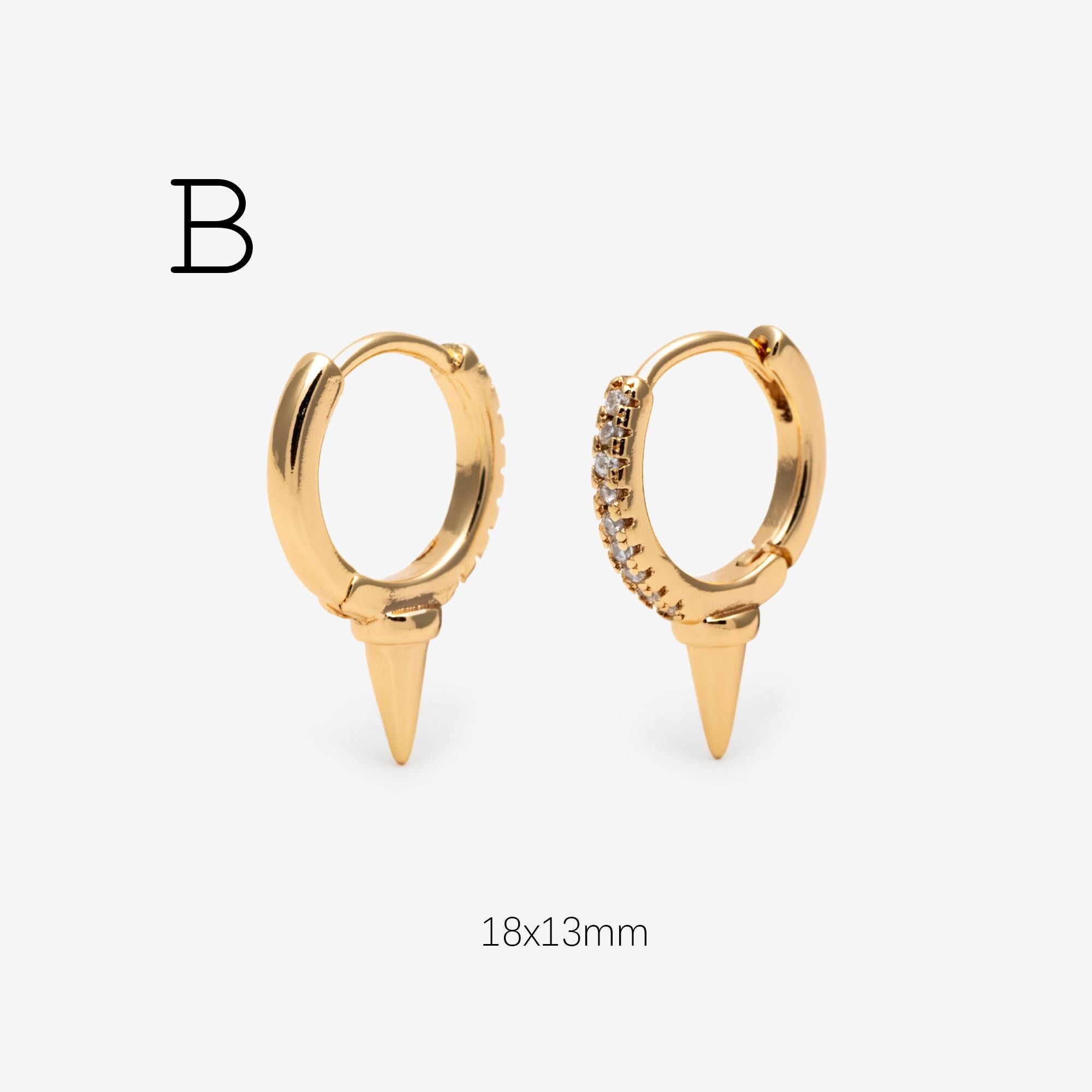 4pcs CZ Paved Polygon Hoop Earrings, Geometric Huggie Earrings, Minimalist Hoop Earrings (GB-2398)